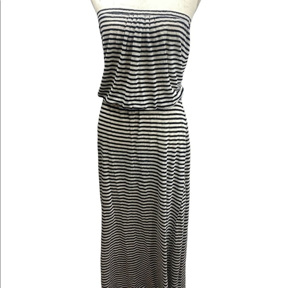 For Cynthia Beach Wear 100% Linen Strapless Midi Dress Striped SZ LG boho Summer - Picture 2 of 6